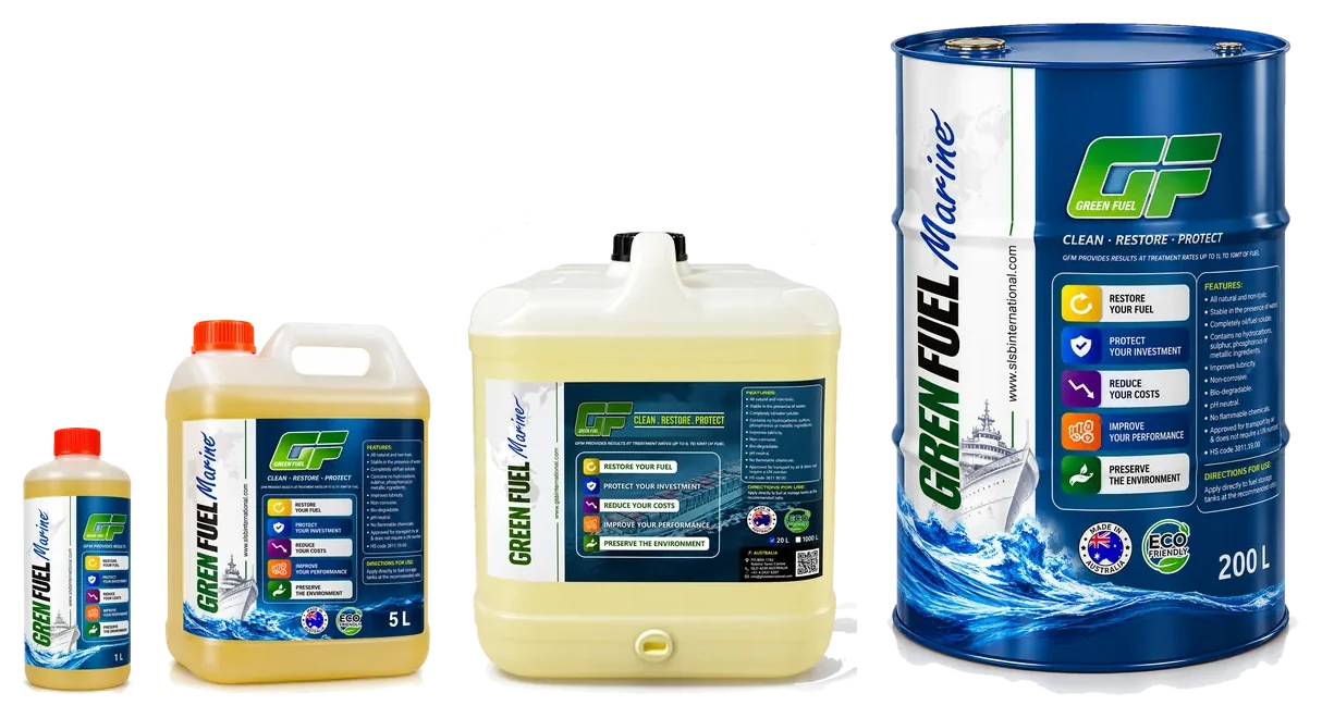 Green Fuel Marine 1 L, 5 L, 20 L and 200 L packs