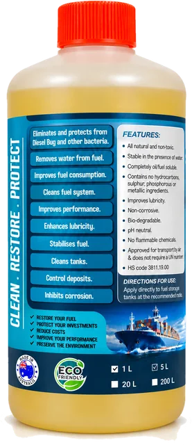 Green Fuel Marine 1 L bottle, back label